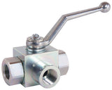 3-Way Ball Valve – L Port, 3/8" BSP, 400 Bar, Carbon Steel Body