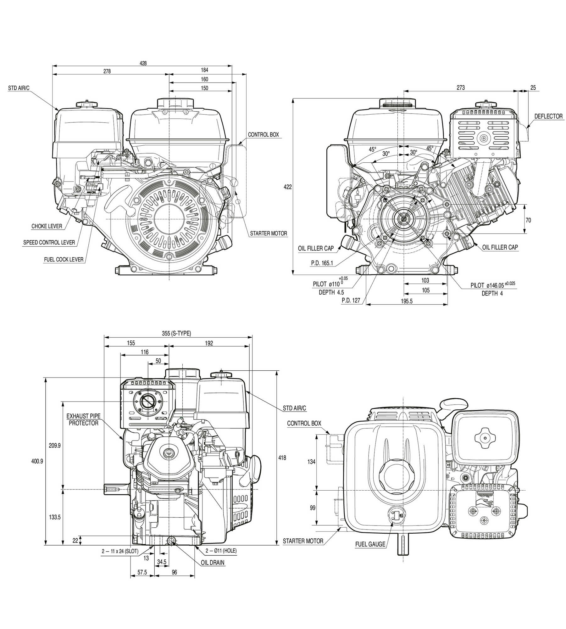 Honda GX270-QXE4 Petrol Engine – 8.4 Hp, Electric Start, 1" Shaft – Part No: GX270UT2-QX-E4-OH