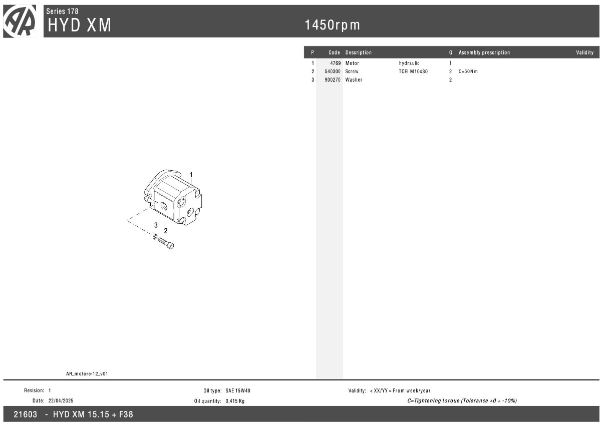 HYD-XM 15.15 MP Hydraulic Drive Motor and Pump Unit – 15 L/min @ 150 Bar, 1450 RPM, Solid Shaft – 5.5HP Sauer Danfoss Motor – Part No: HYD-XM15.15 M