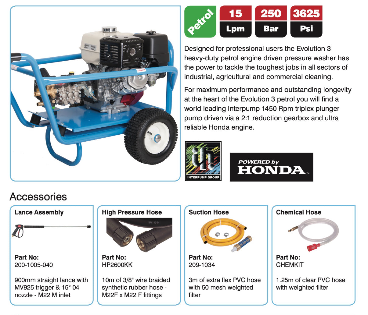 Evolution 3 15250 Petrol Pressure Washer - Extreme Professional Power, Unrivalled Durability & Gearbox Driven