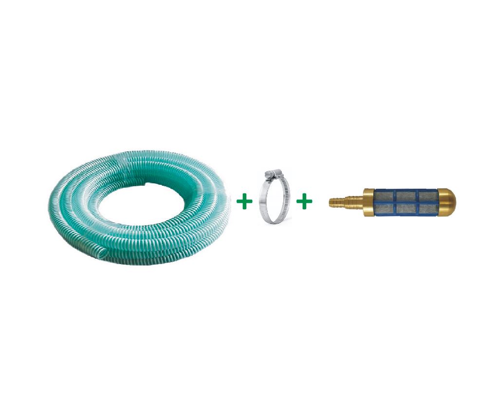 Tricoflex “Spirabel” Suction Hose Kit – Type A, 3/4″ (20mm) ID, 3m or 5m, with Brass Filter