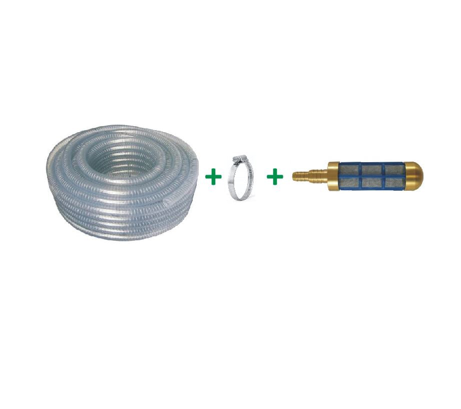 Tricoflex “Spire Acier” Suction Hose Kit – Type A, Wire-Reinforced, 1/2″ ID, 3m or 5m with Brass Filter