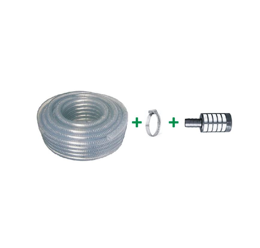 Tricoflex “Spire Acier” Suction Hose Kit – Type B, 3/4″ (20mm) ID, Wire-Reinforced, 3m or 5m with Intake Strainer