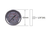 Pressure Gauge – 1/4″ Male Rear Mount, 63mm, Glycerine Filled (0–160 Bar to 0–400 Bar)