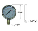 Pressure Gauge – 1/4″ Male Post Mount, 63mm, Glycerine Filled (0–10 Bar to 0–700 Bar)