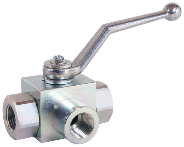 3-Way Ball Valve – L Port, 3/4" BSP, 350 Bar, Carbon Steel Body