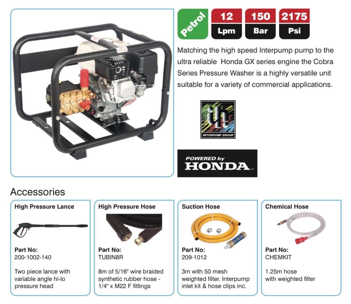 Cobra 12150 Petrol Pressure Washer - Versatile & Powerful Portable Cleaning