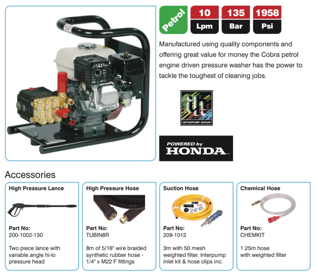 Cobra 10135 Petrol Pressure Washer - Compact & Robust Cleaning Power