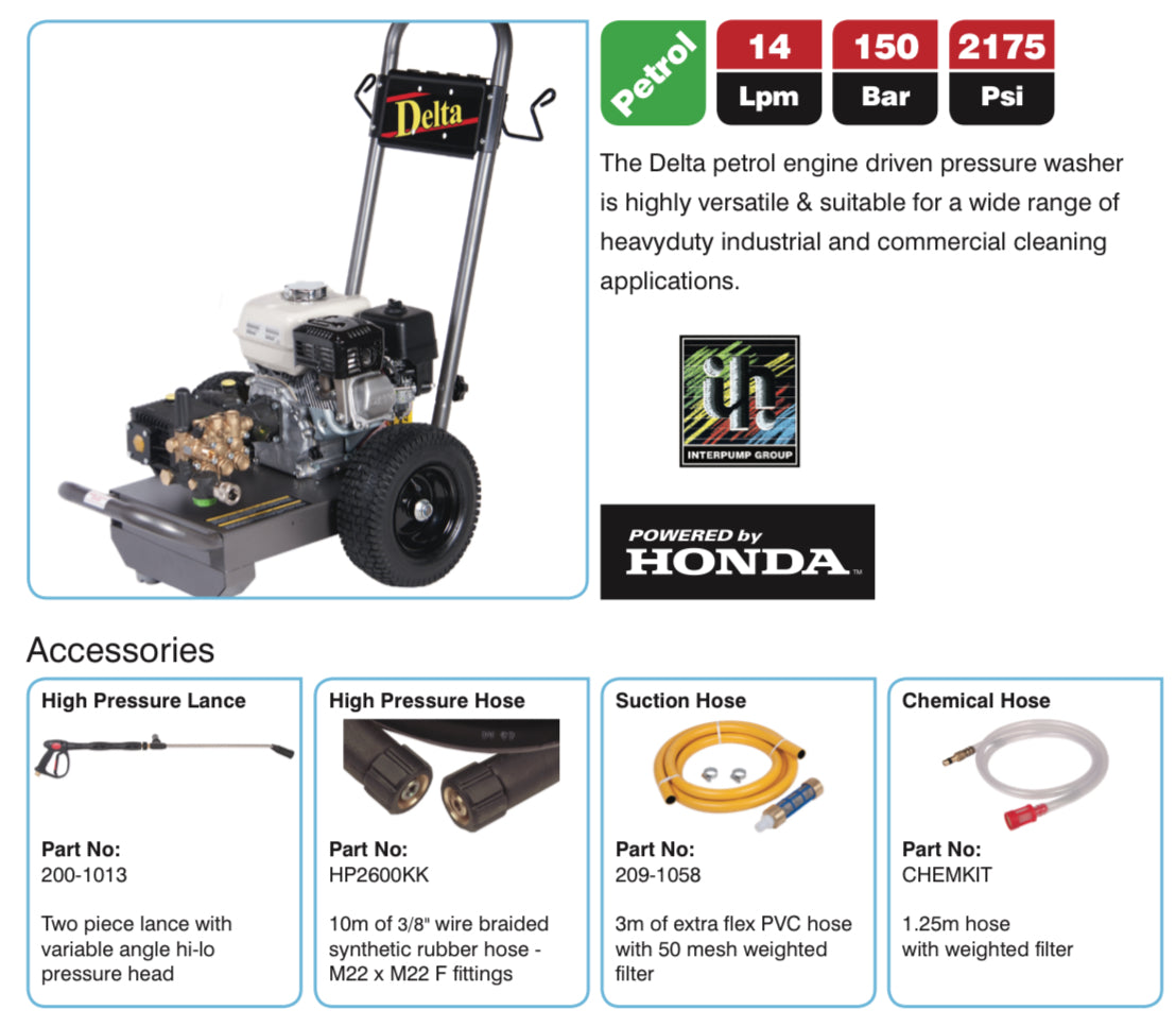 Delta RTT 14150 Petrol Pressure Washer - Advanced High-Flow Industrial Power with Return-to-Tank System