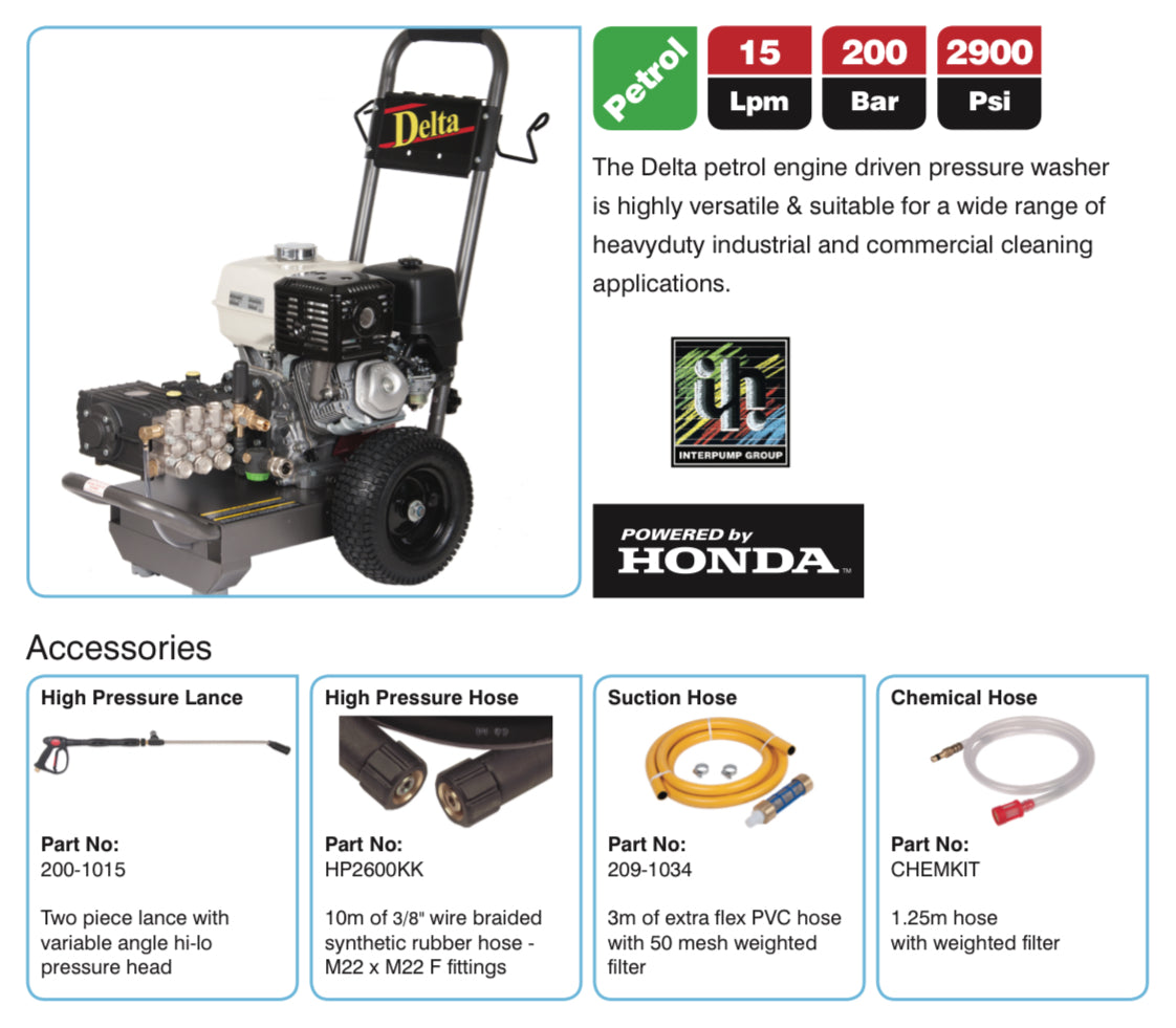 Delta RTT 15200 Petrol Pressure Washer - Advanced Ultra-High Pressure Industrial Power