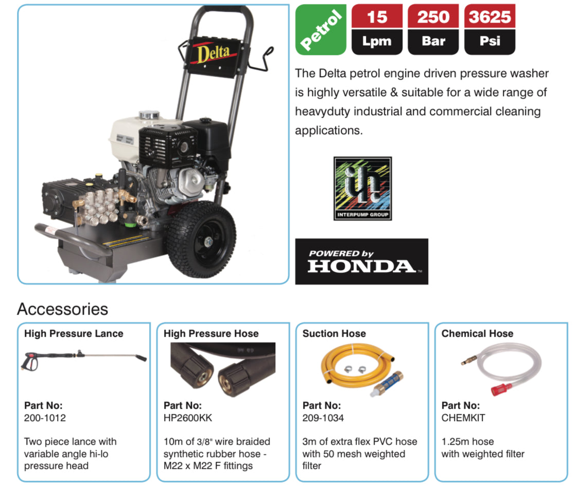 Delta RTT 15250 Petrol Pressure Washer - Advanced Extreme Pressure Industrial Power with Return-to-Tank System