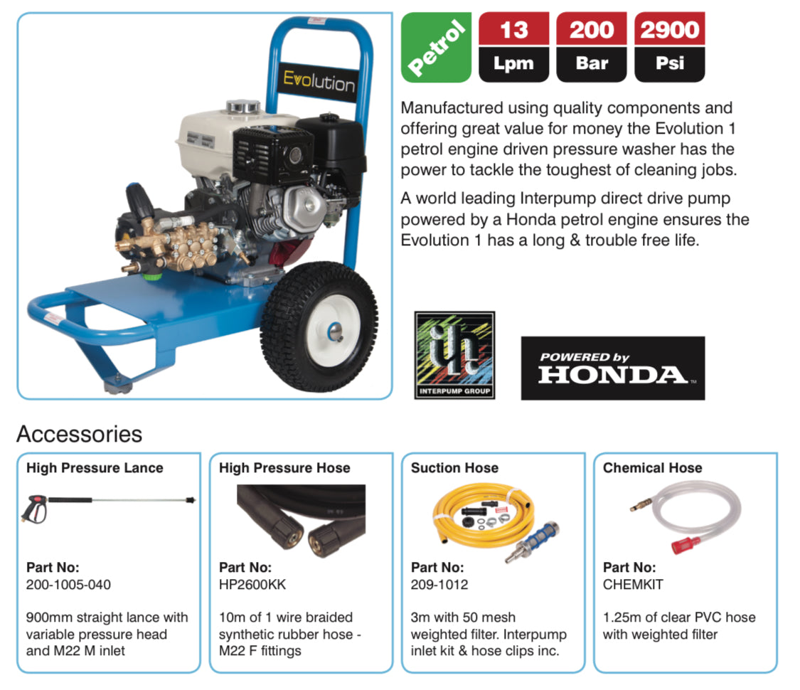 Evolution 1 13200 Petrol Pressure Washer - High-Pressure Industrial Power with Enhanced Features