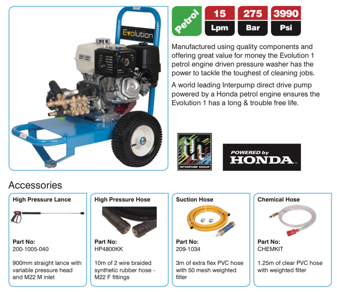 Evolution 1 15275 Petrol Pressure Washer - Extreme Pressure, Robust Performance