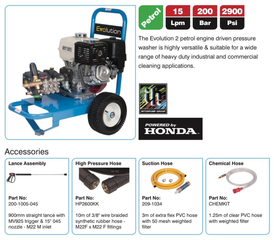 Evolution 2 15200 Petrol Pressure Washer - Ultra-High Pressure & Gearbox Drive for Industrial Demands