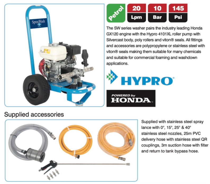 Spray Washer 2010 Engine Pump Unit – 20 l/min @ 10 Bar – Honda GX160 & Hypro 4101XL – SW2010PHR