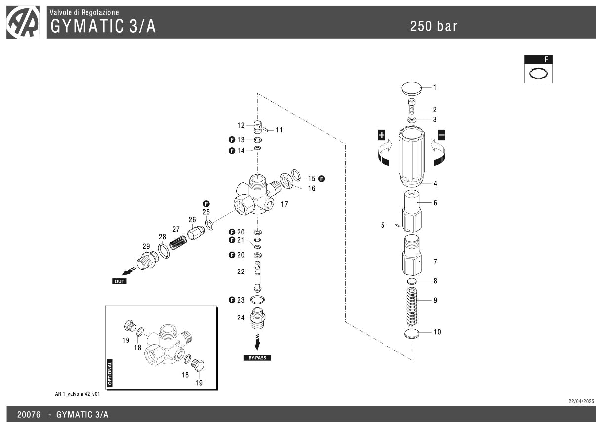 Annovi Reverberi Gymatic 3A Unloader Valve – 250 Bar, 21 L/min – Part No: 20076