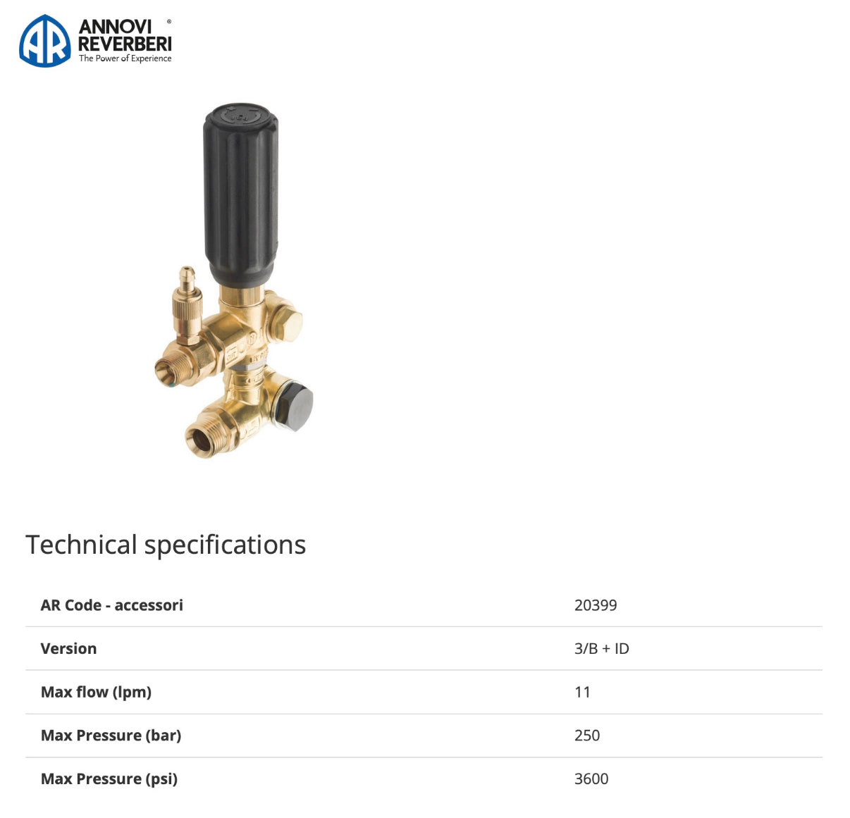 Annovi Reverberi Gymatic 3B Unloader Valve with Adjustable Chemical Injector – 250 Bar – Part No: 20399 / 20400 / 20401 / 20762