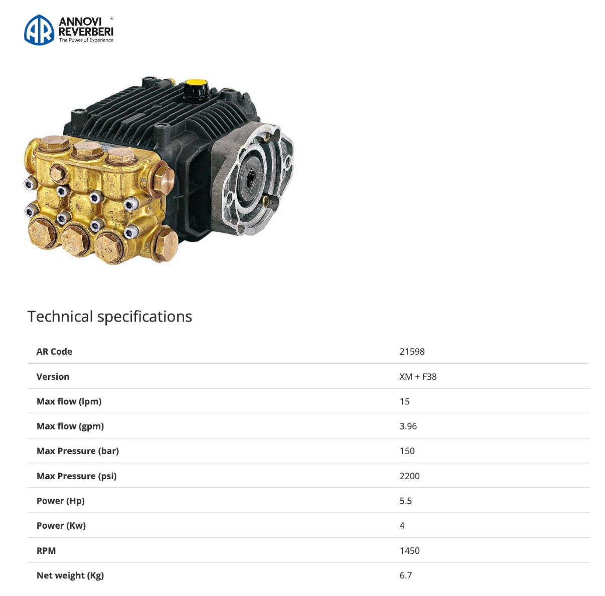 HYD-XM 15.15 Hydraulic Drive Pump – 15 L/min @ 150 Bar, 1450 RPM, Solid Shaft – Part No: HYD-XM15.15