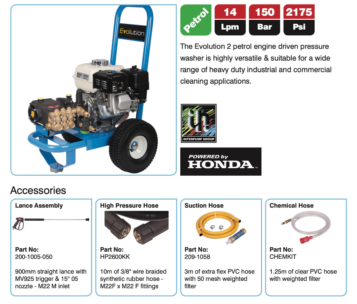 Evolution 2 14150 Petrol Pressure Washer - Reliable Power with Gearbox Drive for Versatile Cleaning