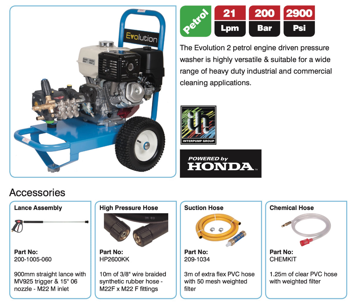 Evolution 2 21200 Petrol Pressure Washer - Max Flow, High Pressure & Gearbox Drive for Peak Performance