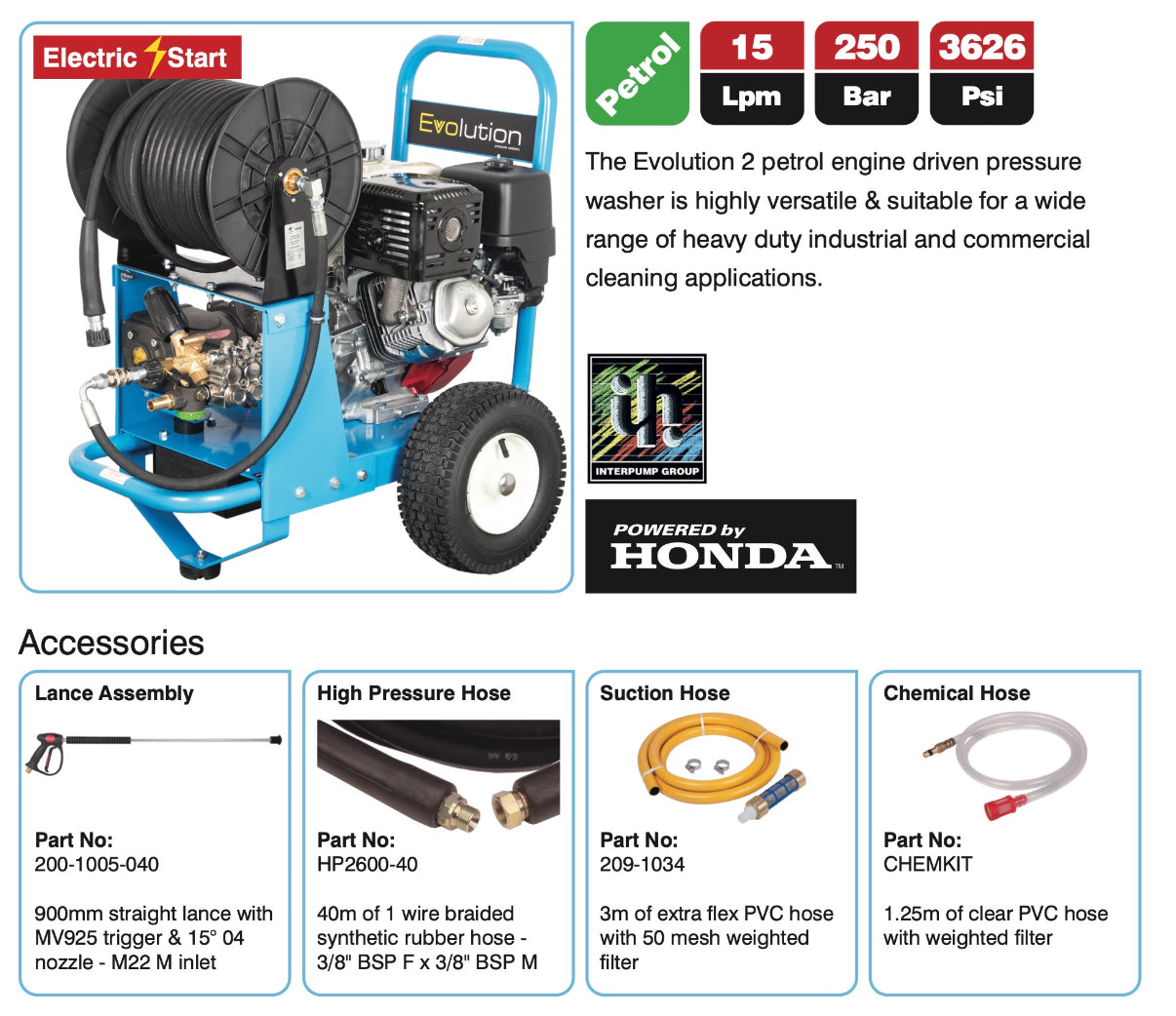 Evolution 2 15250 Petrol Pressure Washer - Electric Start, Extreme Pressure & Integrated Hose Reel