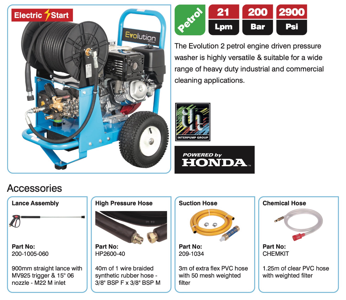 Evolution 2 21200 Petrol Pressure Washer - Electric Start, Max Flow, High Pressure & Integrated Hose Reel