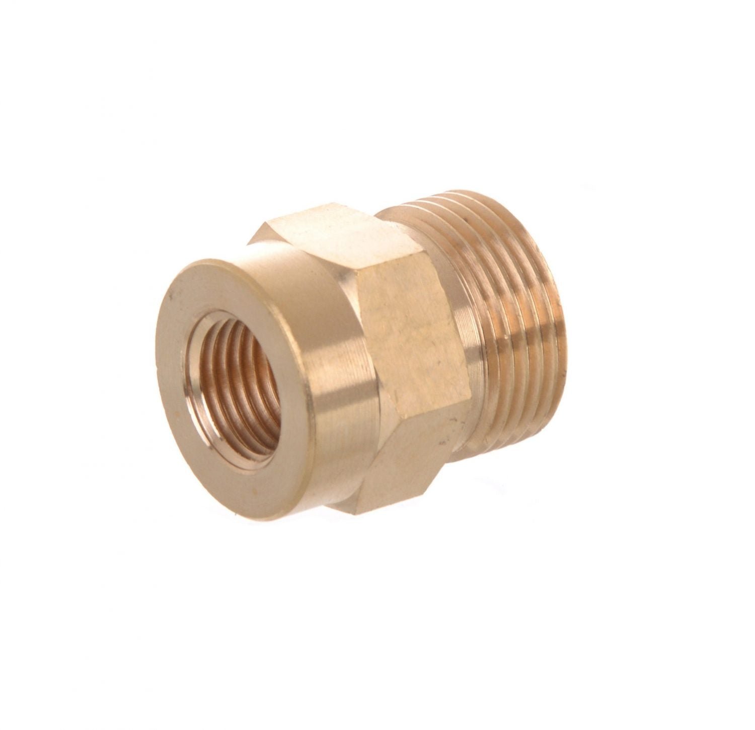 Brass M14 Male x Female Coupling – M14 x 13mm Deep Internal Bore, 1/2"F x M22 M